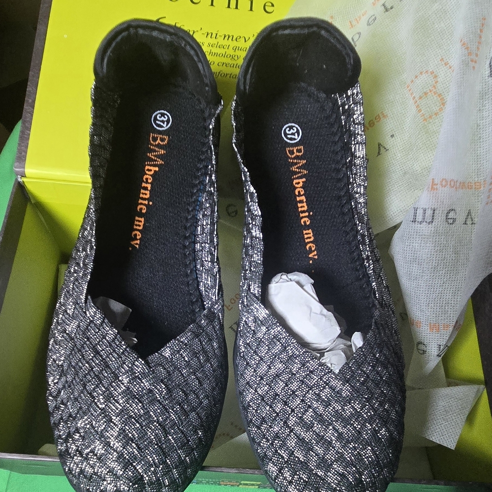 bernie mev. Silver Woven Ballet Flats